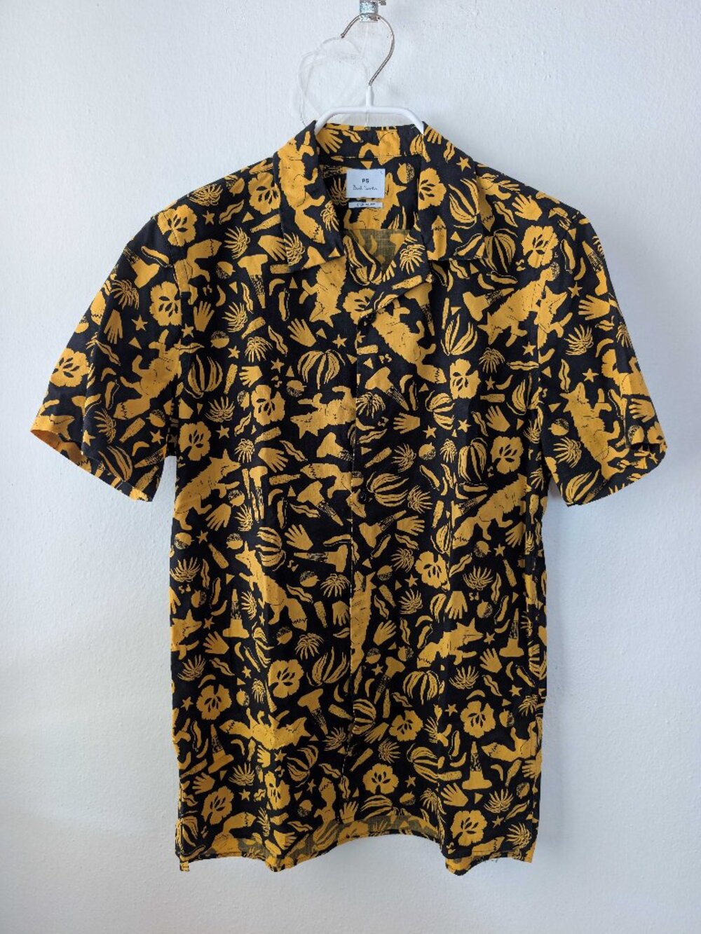 Paul Smith Black And Gold Pattern Short Sleeve Shirt Small